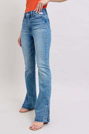 HW Tummy Control Vintage Wash Side Slit Slim Boot Judy Blue