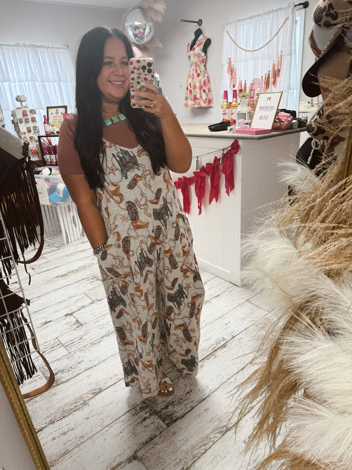 Western Printed Brushed Hacci Jumpsuit