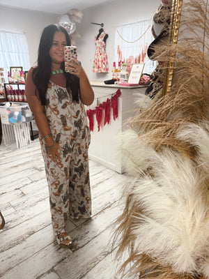 Western Printed Brushed Hacci Jumpsuit