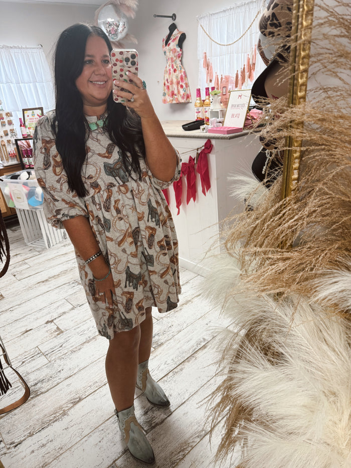 Western Printed Brushed Hacci Dress