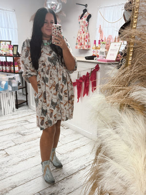 Western Printed Brushed Hacci Dress