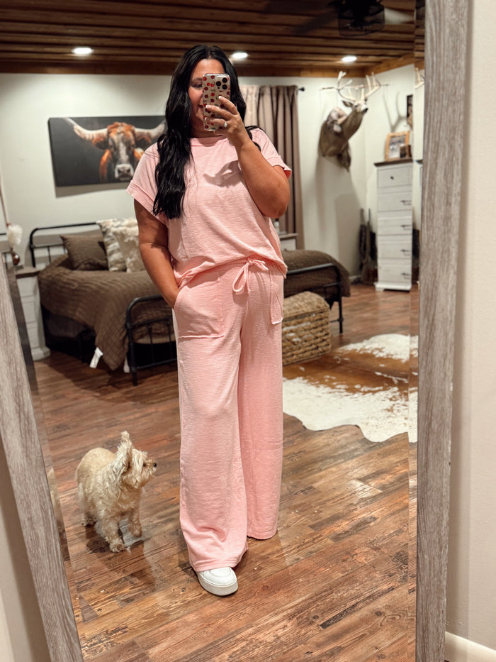 Washed Slub Short Sleeve Tee & Long Pants Set