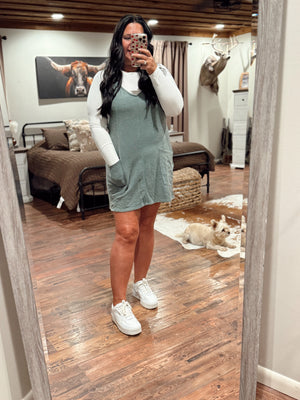 Washed Slub Adjustable Strap Overall Dress