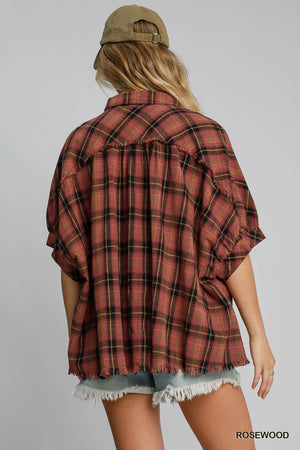 Plaid Collared Button Down Top