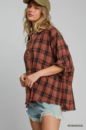 Plaid Collared Button Down Top