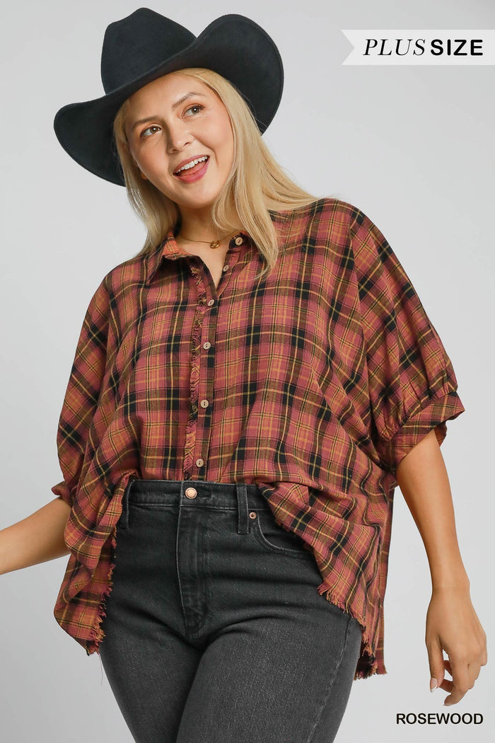 Plaid Collared Button Down Top