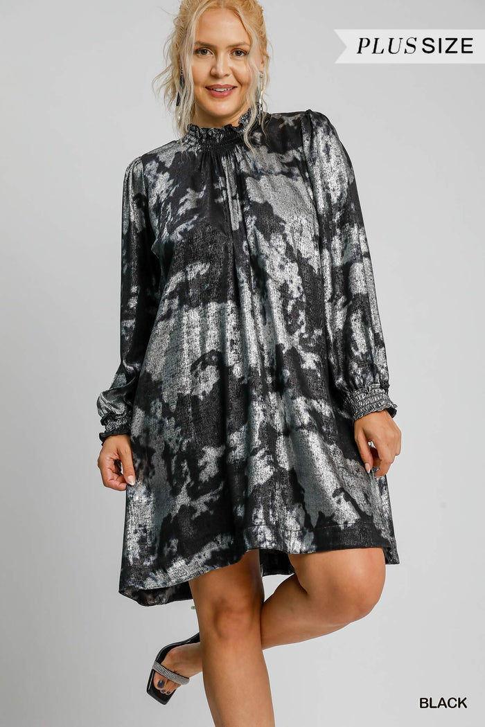 Ruffled High Neck Metallic Dress