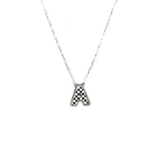 Checkered Bubble Initial Necklace
