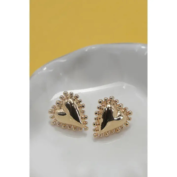 Spike Edge Gold Heart Stud Earrings