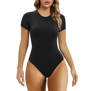 SHAPERX Short Sleeve Bodysuit Crew Neck Thong Body Shape