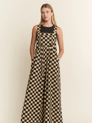 Checkered Wide Leg Overalls