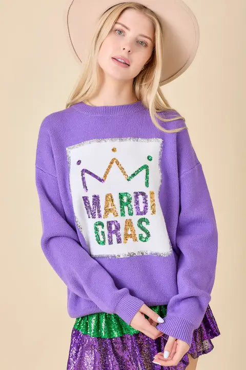 Mardi Gras Sequin Embroidred Sweater