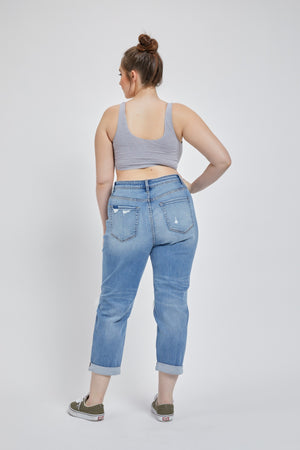 High Rise Boyfriend Crop Double Cuff Mica Jeans