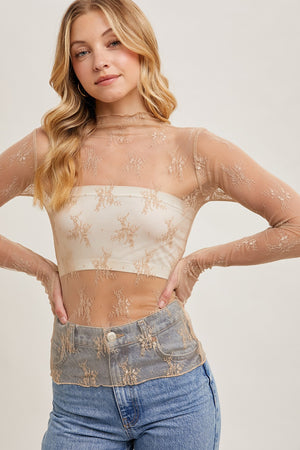 Sheer Lace Long Sleeve Top