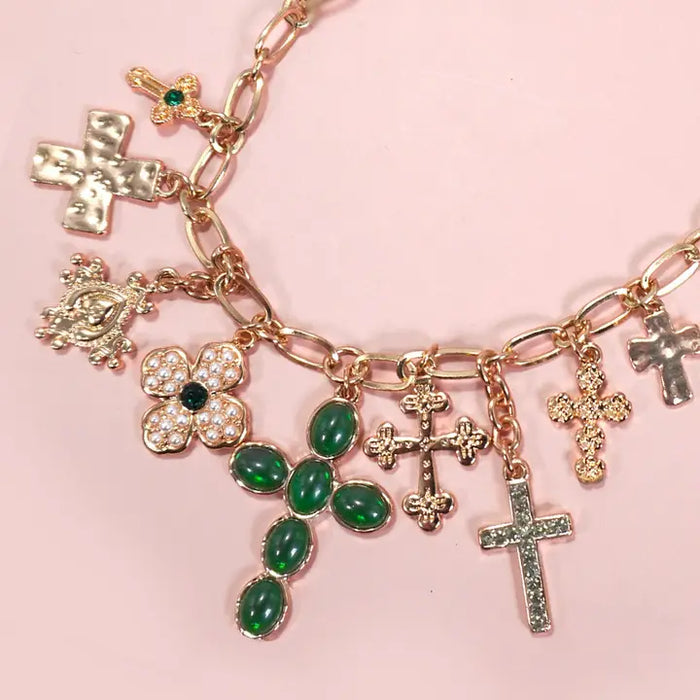 Charm Necklace-Multi Cross Charms Necklace