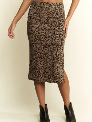 Animal Print High Waist Thigh Slit Midi Skirt