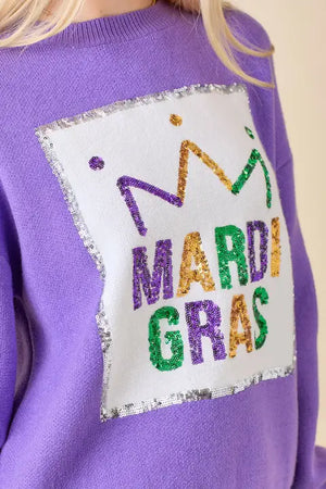 Mardi Gras Sequin Embroidred Sweater