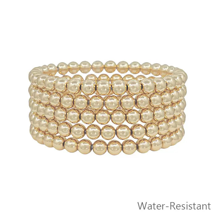 Hush Bauble Water Resistant Gold 6mm Beaded Stretch Bracelets