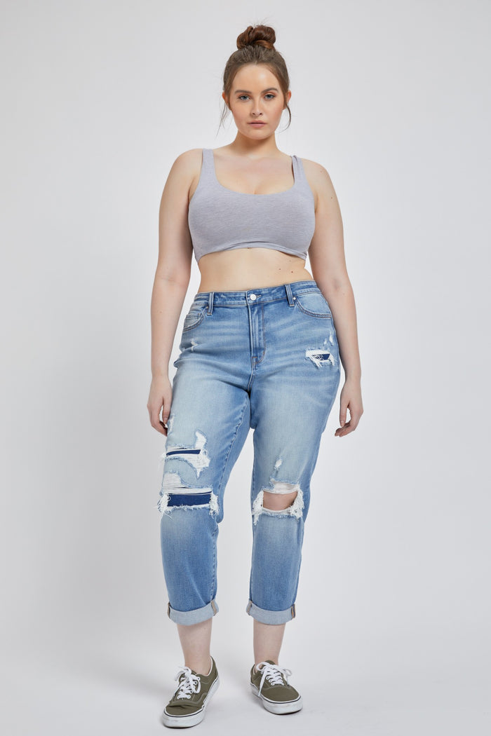 High Rise Boyfriend Crop Double Cuff Mica Jeans