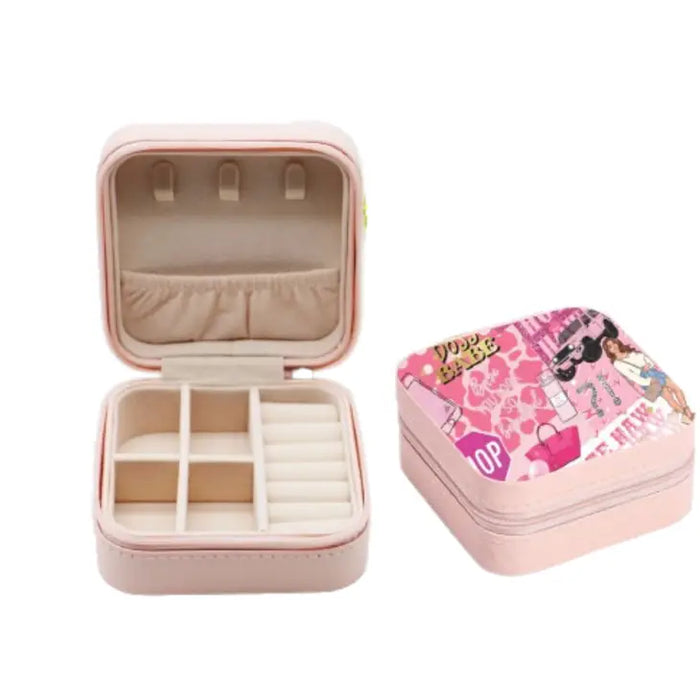 Pink Collage Square Jewelry Case