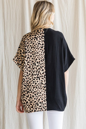 Half and Half Leopard/Solid Boxy Top