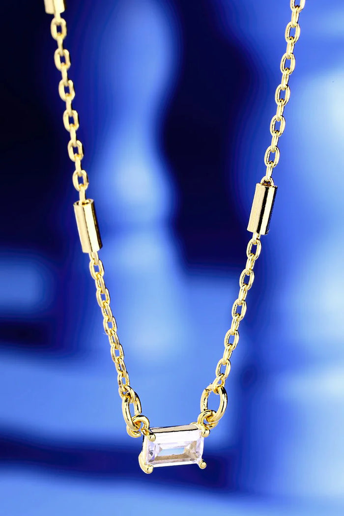 Brass Chain Link Necklace with Baguette Pendant