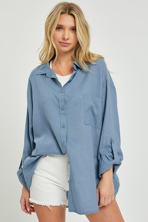 Relaxed Fit Linen Button Up Top