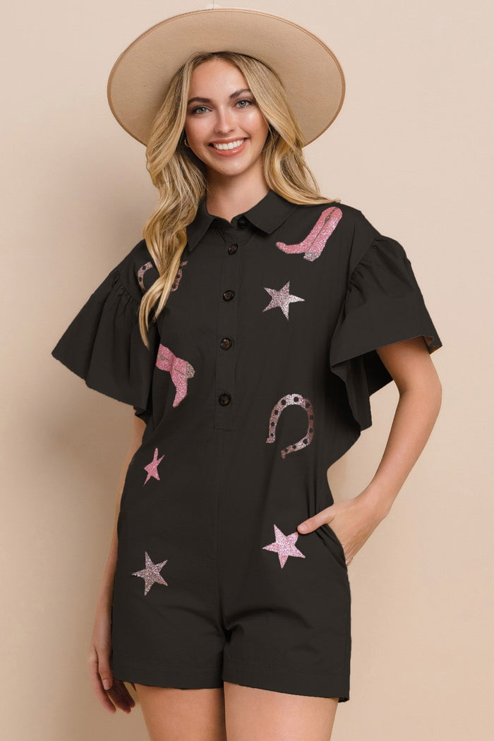 Cowboy Boot Print Romper