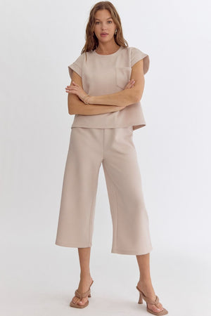 Textured Spring Top and Cropped Pant Set