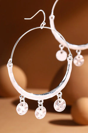 Hammered Hoop Earrings with Accent Charms