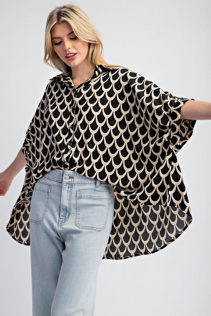 Printed Button Down Blouse