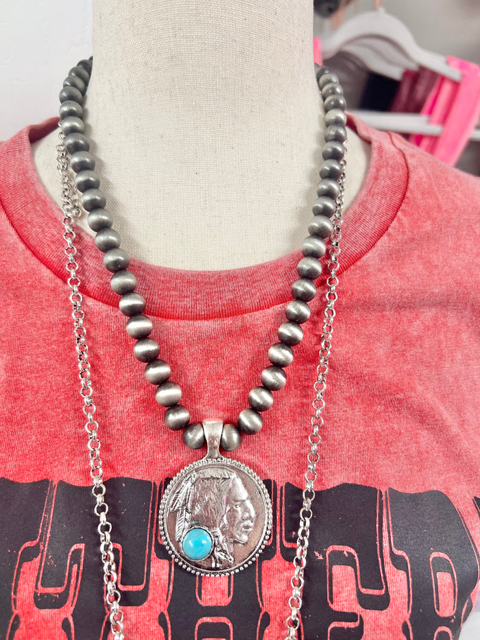 Buffalo Coin Navajo Pearl Necklace Set