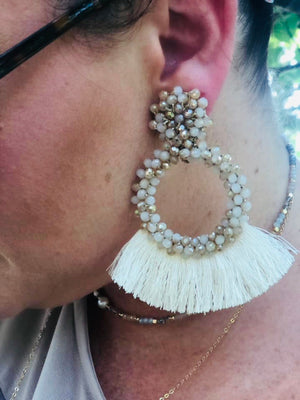 Beaded “O” tassel earring