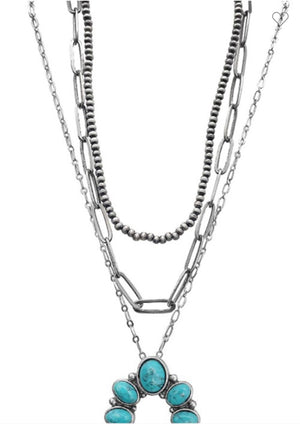 Gemstone Squash Blossom Triple Necklace